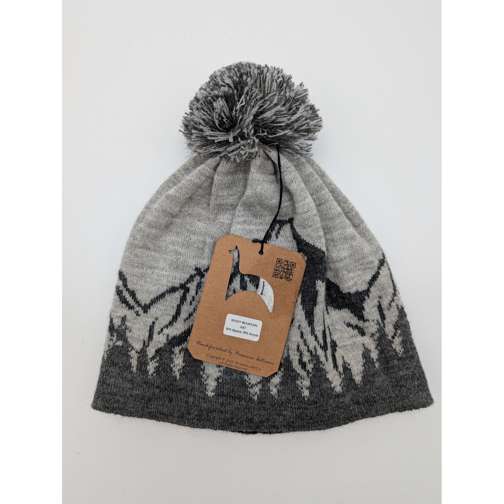 Peruvian Link Rocky Mountain Hat Gray Alpaca Blend Knit Pom Beanie New